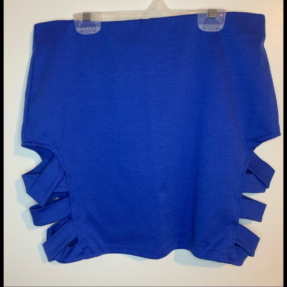 Blue Mini skirt with cut out detailing on the sides